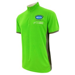 Customized fluorescent green half chest zipper Polo body side collision gray Front embroidered chapter logo Back printed logo Health care products sales industry P1353 Customized fluorescent green half chest zipper Polo body side collision gray Front embroidered chapter logo Back printed logo Health care products sales industry P1353